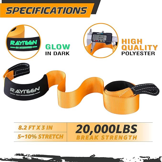 2PK Genuine 20,000lb Xtreme Heavy Duty Tree Saver | 8.2ft x 3in Vehicle Tow Strap with Reflective Sleeve & Reinforced Loops | Suits for 4x4 Offroad UTV ATV Trucks
