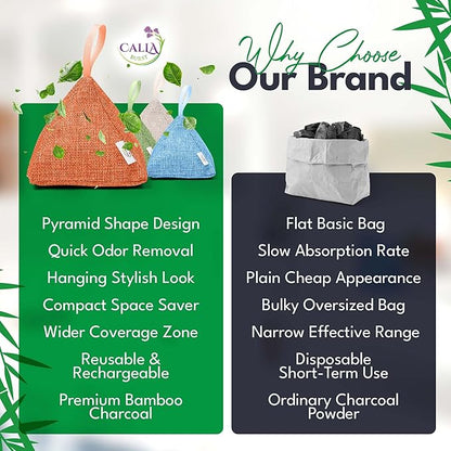 4 Pack Bamboo Charcoal Air Purifier Bags 200 Grams Each - Odor Absorber & Eliminator for Home, Car, Pets, Activated Charcoal Natural Freshener, Eco-Friendly & Reusable (Fresh Colors)