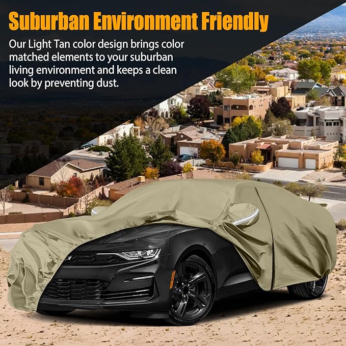 Waterproof Car Covers Replace for 2010-2025 Chevy Camaro, Multilayer Heavy Duty with Cotton Liner All Weather Custom-fit Car Cover with Zipper Door, Windproof Bands for Snow Rain Dust Protection