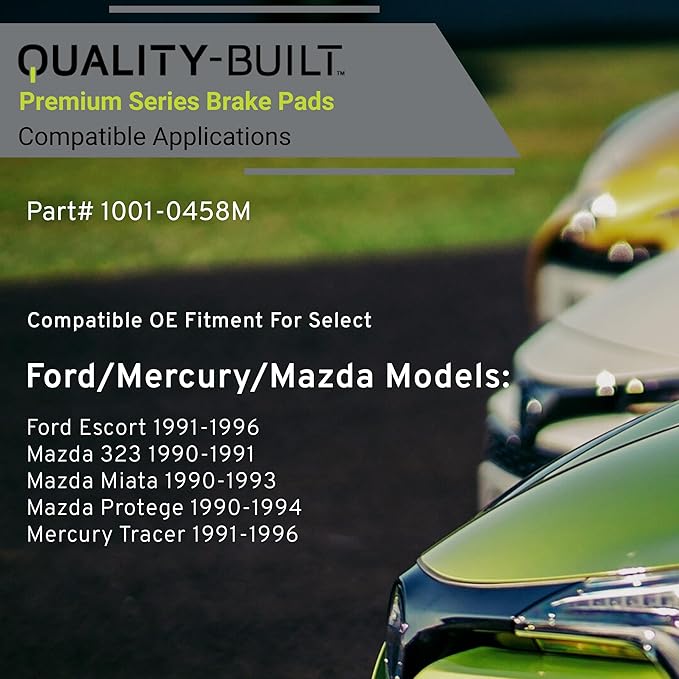 Premium Semi-Metallic Rear Brake Pads (1001-0458M) Replacement for Ford Escort 1996-1991, Mazda 323 1991-1990, Miata 1993-1990, Protege 1994-1990, Mercury Tracer 1996-1991