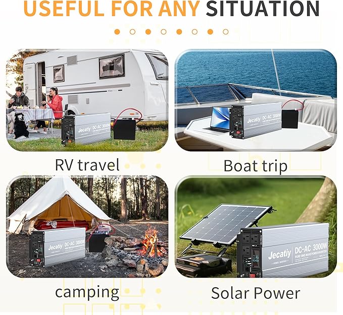 3000 Watt Pure Sine Wave Power Inverter DC 24V to 110V/120V AC Converter with 3 AC,18W USB, and 30W Type-C Charging Ports, Car Solar Power Inverters with LCD Display for Home RV Truck