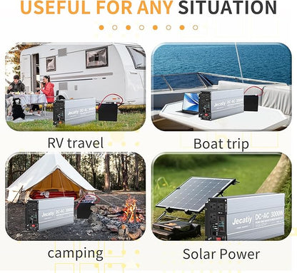 3000 Watt Pure Sine Wave Power Inverter DC 24V to 110V/120V AC Converter with 3 AC,18W USB, and 30W Type-C Charging Ports, Car Solar Power Inverters with LCD Display for Home RV Truck