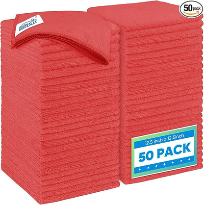 HOMEXCEL Red Microfiber Cleaning Cloth 50 Pack, 12.5 x 12.5 inch Microfiber Towels for Cars, Ultra Absorbent Car Washing Cloth, Lint Free Streak Free Cleaning Rags for Car, Kitchen, and Window