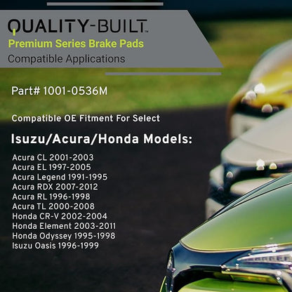 Premium Semi-Metallic Rear Brake Pads (1001-0536M) Compatible with 1991-2012 Acura/Honda/Isuzu (CL/CR-V/EL/Element/Legend/Oasis/Odyssey/RDX/RL/TL)