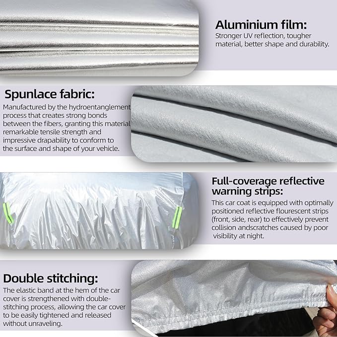Car Cover Waterproof All Weather for Automobiles, Universal Heavy Duty Outdoor Sedan Car Covers Tarp for Sun Rain UV Protection Full Exterior Covers Aluminum Film 186 to 193 Inch