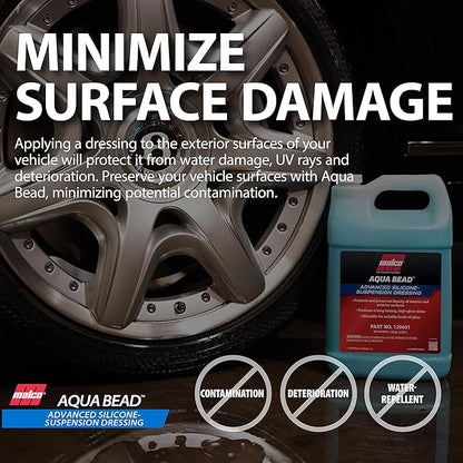 Malco Aqua Bead Water Based Dressing - Non-Greasy Interior and Exterior Dressing/Shines Car Tires, Rubber, Plastic and Trim/Concentrated Formula, Dilutable for Variable Gloss / 1 Gallon (129601)