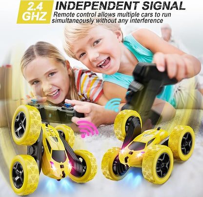 Remote Control Car,RC Car Toys for 6-12 Year Old Boys, Off Road RC Stunt Car 4WD 360° Rotating Remote Control Car for Kids, Boys Girls Gifts for Birthday, Christmas Yellow