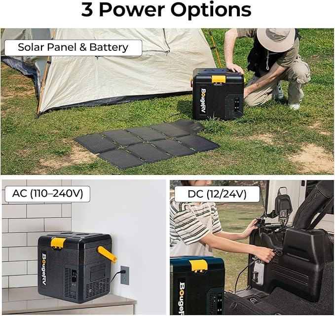 BougeRV CRH 12 Volt Refrigerator, 19QT Car Fridge with 173Wh Detachable Battery, 18L Portable Freezer, -4~68℉, 12/24V DC, 110~240V AC, Ideal for 2 People, Road Trips, Truck, Camping (Battery Included)