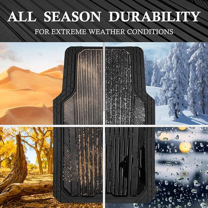 CAR PASS Heavy Duty Sporty Rubber Car Mats, Deep Dish All Weather Car Floor Mats Full Set, Waterproof Anti-Slip Automotive Matts Rugs Trim to Fit for Most Sedans SUVs Vans, All Black