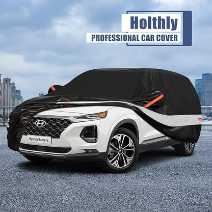 10 Layers SUV Car Cover Custom Fit for Hyundai Santa Fe (2006-2024) Waterproof All Weather for Automobiles, Outdoor Full Cover Rain Sun UV Protection with Cotton.Black