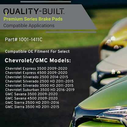 Premium Ceramic Front Brake Pads (1001-1411C) Compatible with Chevrolet Silverado 2500 HD 2011, Silverado 3500 HD 2011, GMC Sierra 2500 HD 2011, Sierra 3500 HD 2011