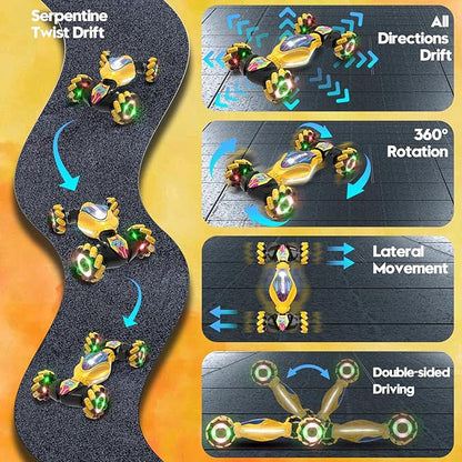 Gesture RC Car - Gesture Sensing RC Stunt Car Toys for Boys Girls Aged 6-12, 2.4GHz 4WD Hand-Controlled Remote Control Twist Car with Lights Music - Best Birthday Gifts for Kids