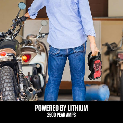 CRAFTSMAN Lithium Jump Starter and Portable Power Pack, CMXCESM262, 3-in-1, 2.4 Amp USB Port, LED Light, 2500 Amps, 12 Volt, for Motorcycle, Car, SUV, Truck, and Marine Batteries