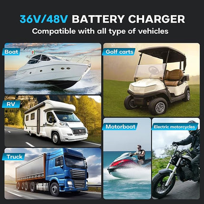 Golf cart Battery Charger, 36V 18A and 48V 13A Trickle Battery Charger,36 Volt Golf Cart Charger,for Club Car,EZGO & Yamaha,Lithium,LiFePO4,Lead-Acid AGM/Gel/SLA..BatteryCharger,Crowfoot Plug
