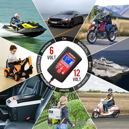 [4-Pack]1.75-Amp Car Battery Charger, 6V and 12V Smart Fully Automatic Battery Charger Maintainer, Trickle Charger, Battery Desulfator for Car, Lawn Mower, Motorcycle, Boat, Marine Lead Acid Batteries