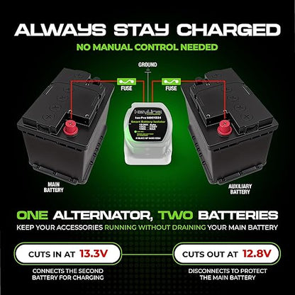 Dual Battery Isolator Kit 12V - 140 Amp Multi-voltage 12v or 24v Kit (VSR) for Dual Battery Setup - Automatic Disconnect Switch for Car, Truck, RV, UTV, ATV, Marine - Battery Wiring Kit