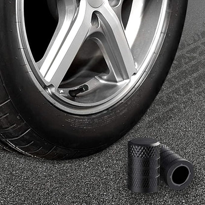 CKAuto Tire Valve Stem Caps, Black, 4 pcs/Pack, Anodized Aluminum Tire Valve Cap Set, Corrosion Resistant, Universal Stem Covers for Cars Trucks Motorcycles SUVs and Bikes