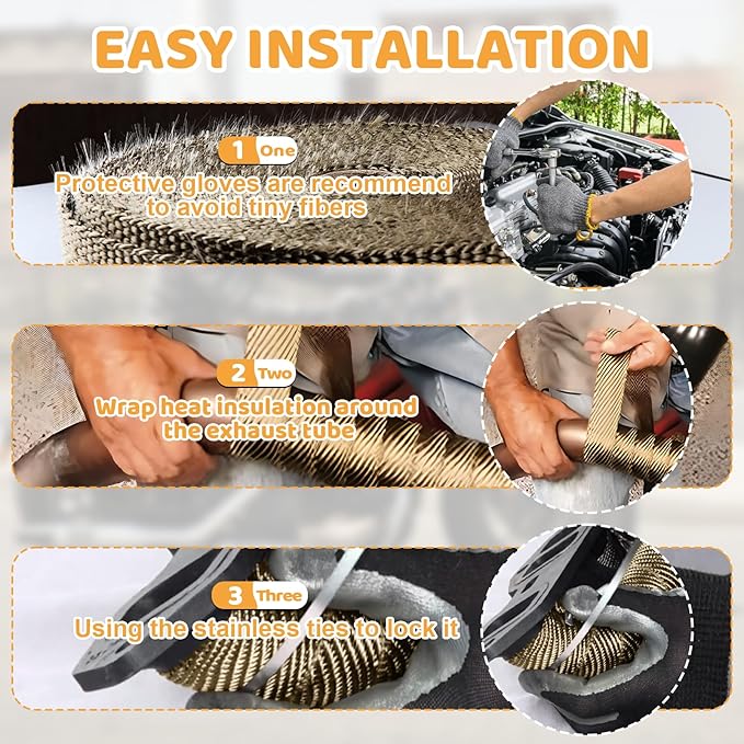 Exhaust Heat Wrap, Tooomplus 2'' x 50' Fiberglass Heat Shield Tape, Heat Wrap for Exhaust Pipes with 15pcs Stainless Steel Ties for Motorcycle Car Truck