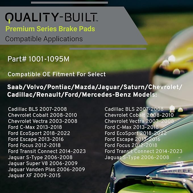 Premium Semi-Metallic Rear Brake Pads (1001-1095M) Compatible with 2003-2023 Cadillac/Chevrolet/Ford/Jaguar/Mazda/Mercedes-Benz/Pontiac (Escape/Focus/G550/MX-5/S40/Sky/S-Type & More)