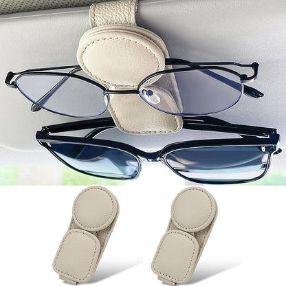 KIWEN 2 Pack Sunglasses Holder for Car Visor, Magnetic Leather Sunglass Eyeglass Hanger Clip for Car Sun Visor Accessories (2, Gray)