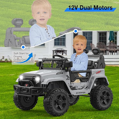 12V Kids Electric Ride On Truck Car w/Parent Remote Control, Spring Suspension, LED Lights & AUX Port | Outdoor Ride Toy for Boys Girls