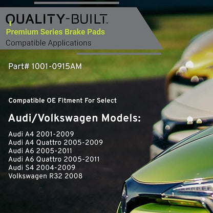Premium Semi-Metallic Front Brake Pads (1001-0915AM) Compatible with Audi A4 2009-2001, A4 Quattro 2009-2005, A6 2011-2005, A6 Quattro 2011-2005, S4 2009-2004, Volkswagen R32 2008
