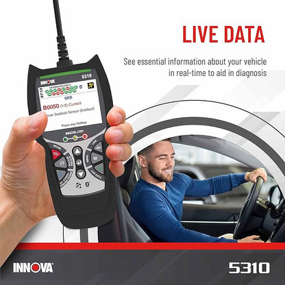 Innova 5310 OBD2 Scanner for ABS & Airbag (SRS) with Battery/Alt Test, Oil Light Reset, Live Data for 1996-2023 Vehicles, Accurate, Reliable, Easy to Use, iPhone & Android App Included