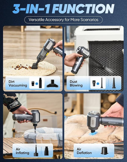 Mini Vacuum Cleaner, Cordless Car Vacuum, 17500PA High Suction, 3 in 1 Handheld Vacuum, Vacuuming, Blowing, Inflating, Deflation, Portable Vaccum with HEPA Filter for Cars,Desktop,Home SW106