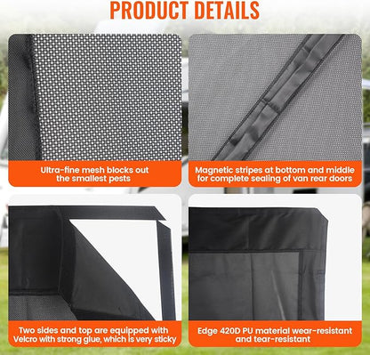 65''H x 65''W Van Bug Screen Universal Size Rear Door Window Covers with Magnetic Closure Car Window Screens for Camping Fits Standard Roof Mercedes Sprinter Ford Transit and RAM Promaster