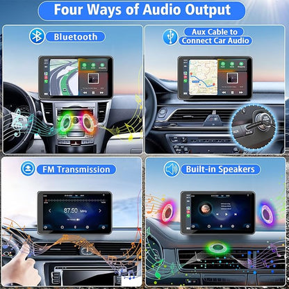 Portable Wireless with Apple CarPlay and Android Auto Screen for Car, 7" HD Touch Screen Car Stereo with Mirror Link, Bluetooth 5.2, Backup Camera, AUX,FM Transmitter for All Vehicle