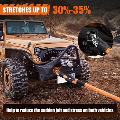 MAIKEHIGH 1-1/8" x 30ft Kinetic Tow Rope(56,000LBS), Heavy Duty Recovery Rope with 2 UHMWPE Soft Shackles, 30+% Elasticity Off Road Recovery Kit Towing Straps for Vehicle Trucks Tractor Car
