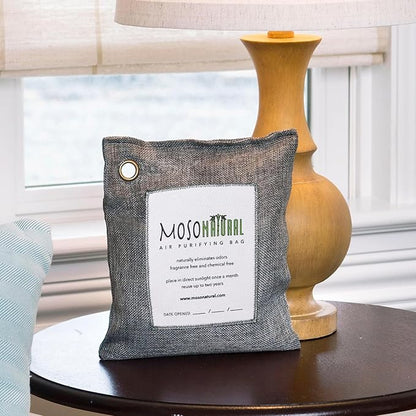 Moso Natural Air Purifying Bag 500g (2 Pack) Premium Bamboo Charcoal Odor Absorber for Home, Bedroom, Kitchen, Basement | Unscented Pet Odor Eliminator | Large Charcoal Deodorizer Bag Covers 250sqft