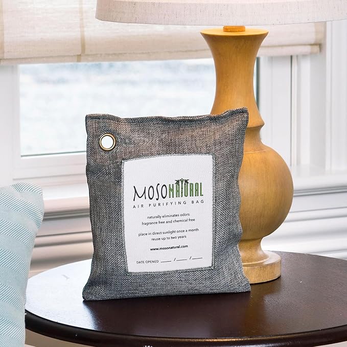 Moso Natural Air Purifying Bag 500g (3 Pack) Premium Bamboo Charcoal Odor Absorber for Home, Bedroom, Kitchen, Basement | Unscented Pet Odor Eliminator | Large Charcoal Deodorizer Bag Covers 250sqft