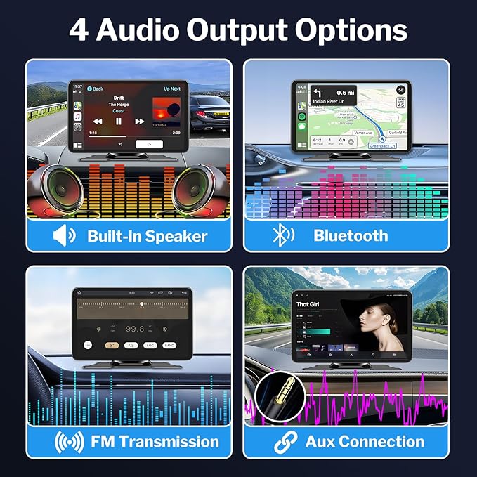Wireless Apple Carplay Screen for Cars, 7" HD Portable Car Stereo Touch Screen for Apple CarPlay & Android Auto with Backup Camera/Mirror Link/Siri/Voice Control/GPS Navigation/AUX for All Vehicles