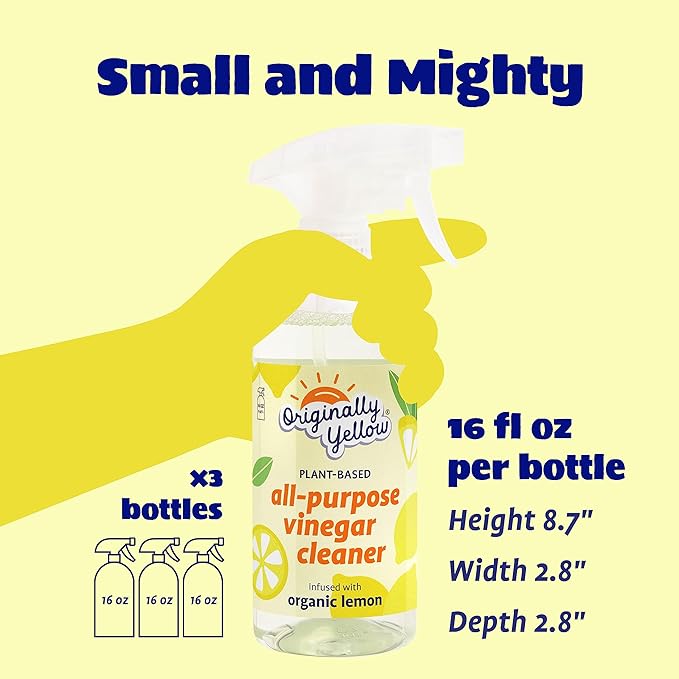 Originally Yellow Lemon Vinegar All Purpose Cleaning Spray | Distilled Cleaning Vinegar For Every Room In the House | Plant-Derived All Purpose Cleaner | Living Room, Bathroom, & Kitchen | 3 Pack