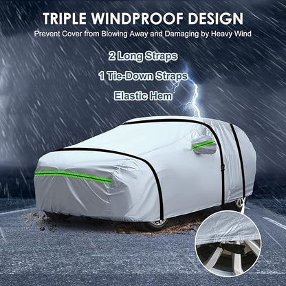 AUQDD 6-Layers Premium SUV Car Cover Waterproof All Weather Weatherproof UV Sun Protection Snow Dust Storm Resistant Outdoor Exterior Custom Form-Fit Full Padded Car Cover with Straps 205"-216" K10