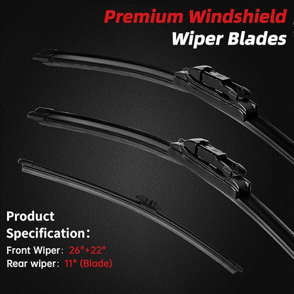 OTUAYAUTO Windshield Wiper Blades - Replacement for Ford Explorer 2011-2019 - Front and Rear Wiper Blades Set, Original Equipment Replacement, Pinch Tab - 26"+22"+11" (Set of 3)