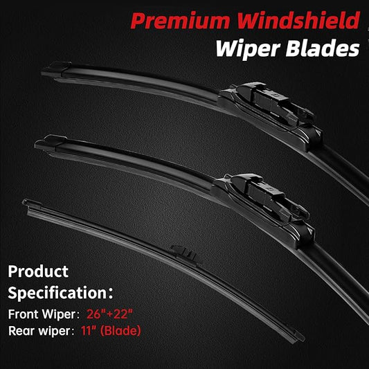 OTUAYAUTO Windshield Wiper Blades - Replacement for Ford Explorer 2011-2019 - Front and Rear Wiper Blades Set, Original Equipment Replacement, Pinch Tab - 26"+22"+11" (Set of 3)