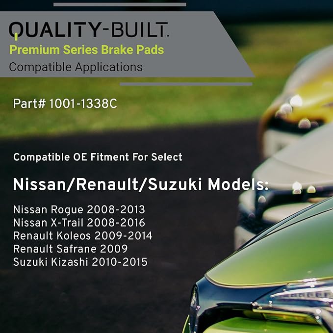 Premium Ceramic Front Brake Pads (1001-1338C) Compatible with Nissan Rogue 2013-2008, X-Trail 2013-2008, X-Trail 2016, Renault Koleos 2014-2009, Safrane 2009, Suzuki Kizashi 2015-2010