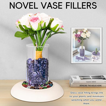 1 LB Purple Glass Marbles, Mini Flat Glass Beads~150 PCS for Vase Fillers, Floral Bottom Mancala Gems Pebbles Fish Tank Rocks for Table Aquarium,Home Decor Art Craft Supplies(0.5"~0.7")