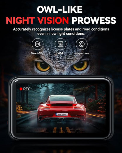 REDTIGER F4 4K Dash Cam Front, 2.2 inch Mini Car Camera, 2160P UHD Touch Screen, Voice Control, Included 32GB Card, Night Vision, Built-in GPS, WiFi APP Control, Loop Recording, 24H Parking Monitor