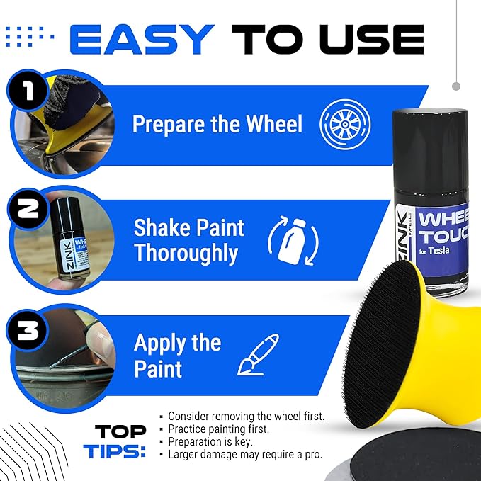 Premium Tesla Wheel Curb Rash Repair Kit for Model S 21-inch Sonic Carbon Twin Turbine Rims - DIY Kit with Color-matched Touch Up Paint - Made in USA