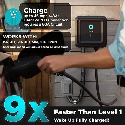EVIQO EV Charger Level 2-48 Amp Level 2 EV Charger Hardwired, 240V Electric Vehicle Charging Stations, J1772 Chargers 11.5kW, Wall EV Chargers for Home, EVSE EV Charging Station 25' Cord