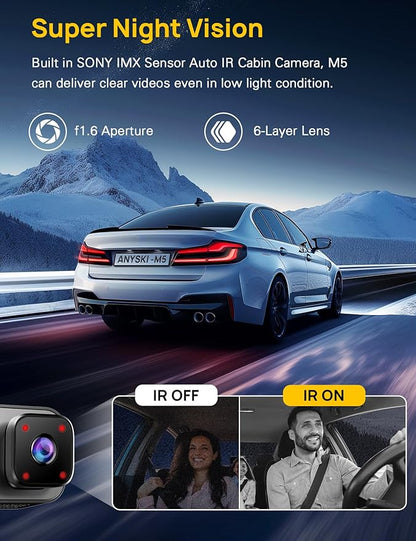 3 Channel 4K Dash Cam Front and Rear Inside, Built-in 5G WiFi, 4K+1080P+1080P Dash Camera for Cars with 64GB Card, Dashcam with Loop Recording, G-Sensor, 24H Parking Monitor, Silver