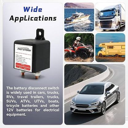 Side Post Remote Battery Disconnect Switch 12V 200A/1000A, Wireless Remote Control Heavy Duty Battery Kill Switch for Car, Truck, UTV, ATV, Marine, Anti-Theft