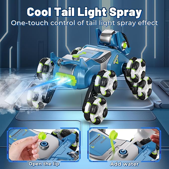 Gesture Sensing RC Stunt Car,Remote Control Car Toys for Ages 8-10-12,with Lights Music Spray,8WD 360° Spins All Terrains Kids Toys Car, 6-8 Year Old Boy Birthday Gift & 6-13 Best Gift for Kid