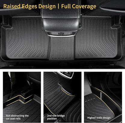 GINOWY-Floor Mats & Cargo Liner for Chevy Suburban/GMC Yukon XL 2021-2024 2025 8 Seats Bench Seat TPE All Weather Protection Car Mats Custom Non-Slip Trunk Mat Suburban Accessories Black