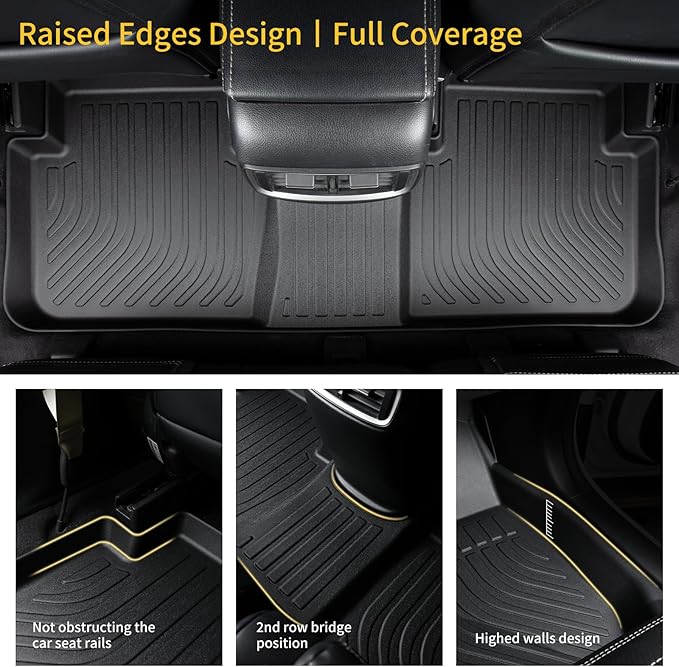 GINOWY-Floor Mats & Cargo Liner for Ford Expedition MAX 2021-2025 Bench Seat 8 Passenger TPE Rubber All Weather Car Floor Mats Expedition Accessories Floor Liners Black