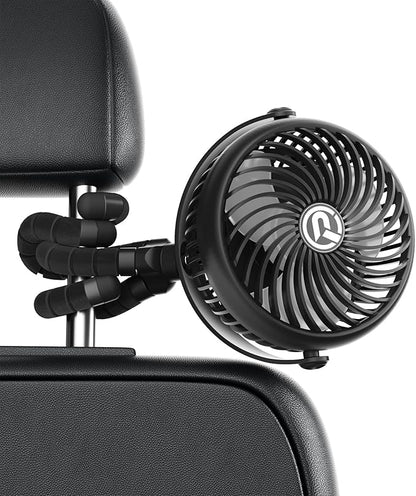 Rechargeable Car Fan for Backseat Kids Baby, 3-Speed Quiet with 5000mAh Battery, 360° Rotatable Rear Seat Passenger Cooling Fan, Cordless Portable Clip on Fans for Vehicle SUV Sedan RV