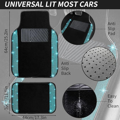 NBTEPEM Aquamrine Bling Car Floor Mats Full Set, Universal Fit Most Cars,SUV, Trucks, 4 pcs Sparkle Glitter Diamond Carpet for Women Girls with Anti-Slip Pad (Aquamrine Diamond)